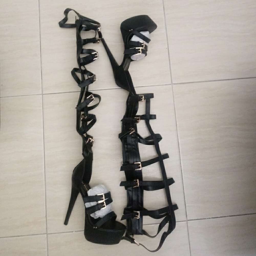 Black over knee gladiator